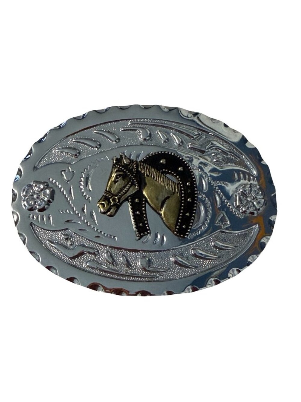 Vintage Horse Head Western Belt Buckle Silver Tone Oval Cowboy Rodeo Buckle